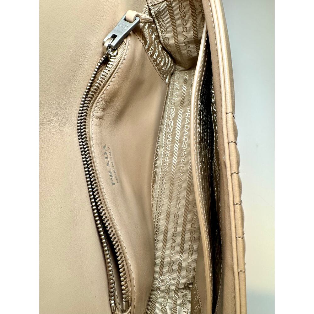 Prada Diagramme Medium Quilted Flap Bag In Tan Calfskin Leather W Silver Chain - Picture 13 of 16